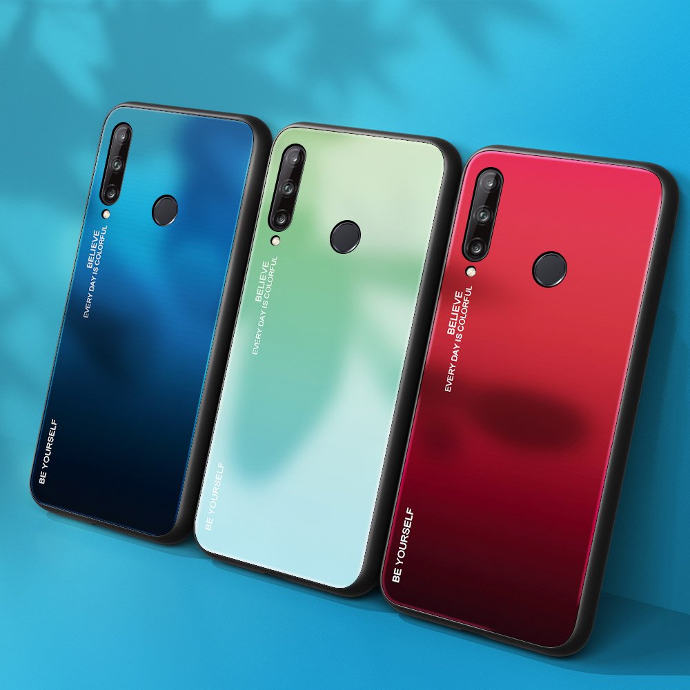 Etui Gradient Glass do Huawei P40 Lite E - Niebieski/Różowy