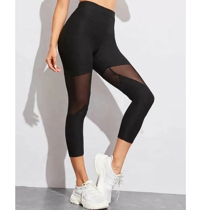 Legginsy trzy czwarte z siateczką LE-25082 - Czarny/L
