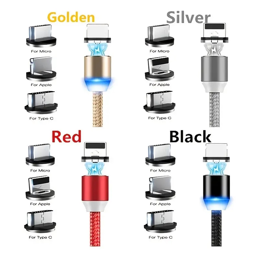 USB kabel ładujący 3w1 z magnetycznymi końcówkami - Czarny