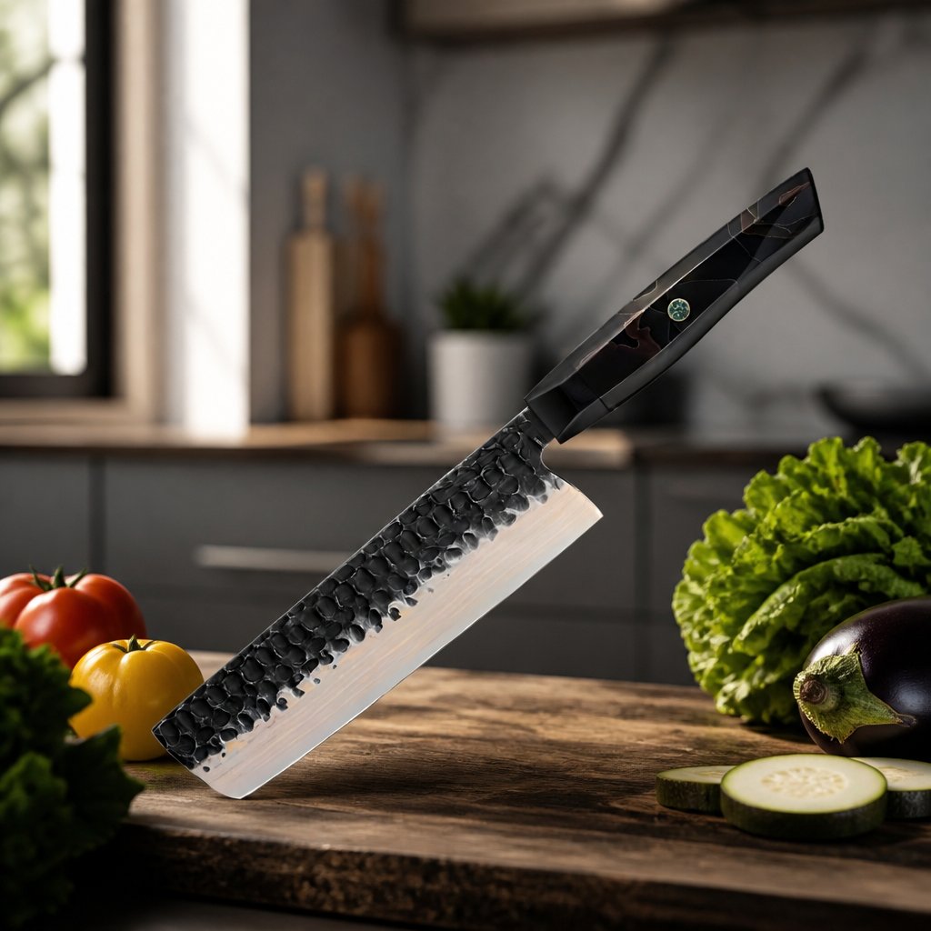 Nóż kuchenny damasceński ZA-37582 - Nakiri / Czarny / Brązowy